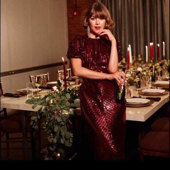 RIXO x Laura Jackson Daisy Velvet Trimmed Sequin Crepe Midi Maxi Dress S - Picture 3 of 15